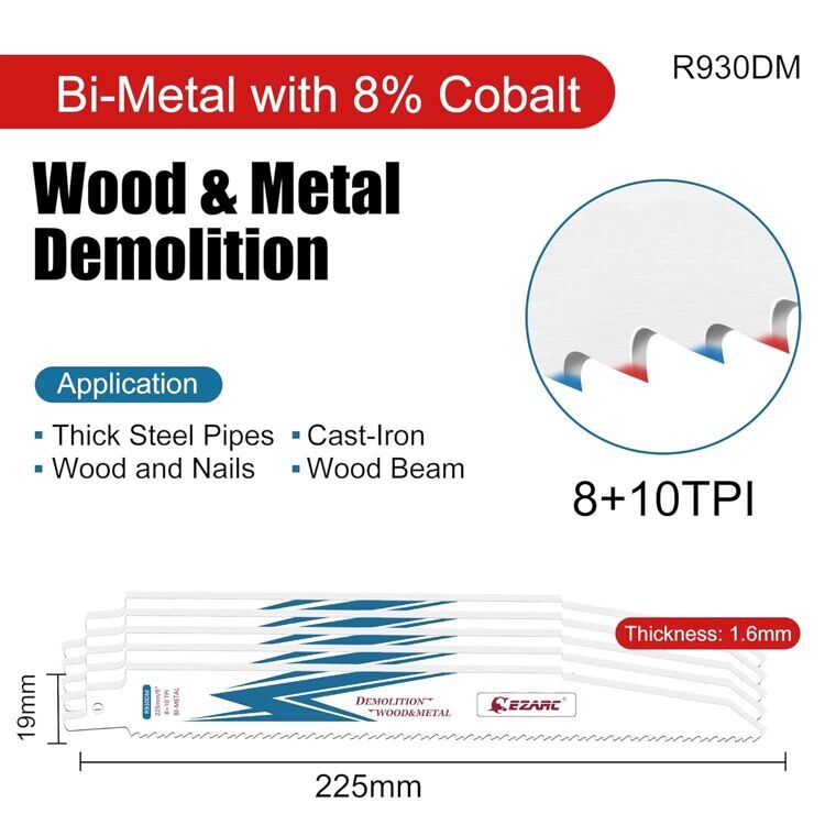 9"  Bi- Metal Пильные полотна для резки дерева и металла 8+10TPI R930DM