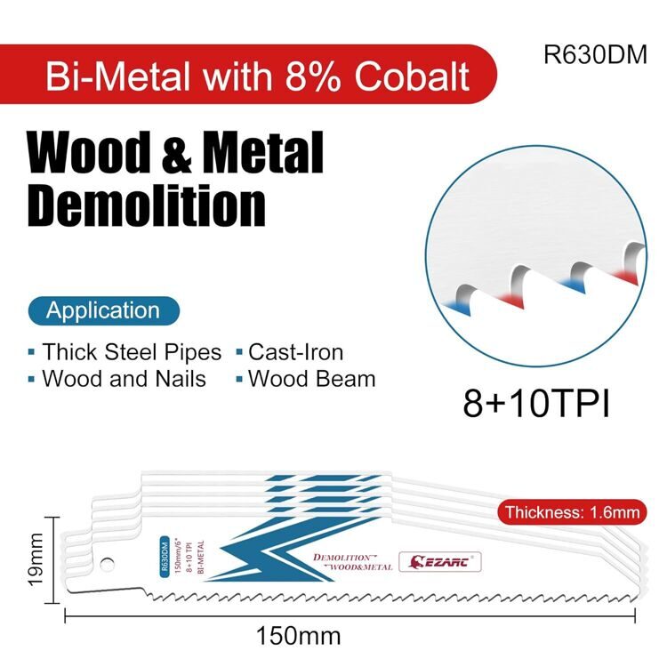 6" Bi- Metal Пильные полотна для резки дерева и металла 8+10TPI R630DM